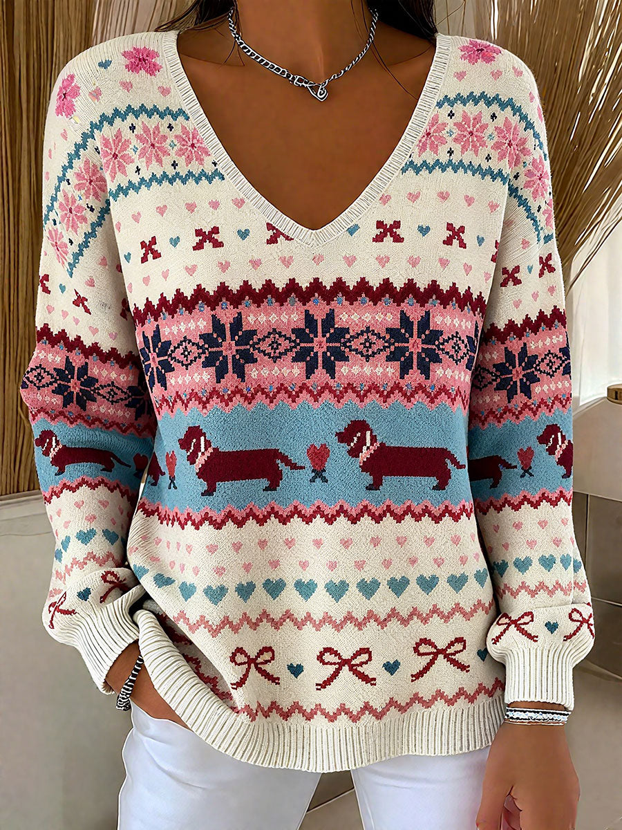 Dachshund de Noël des femmes V-Neck Tops