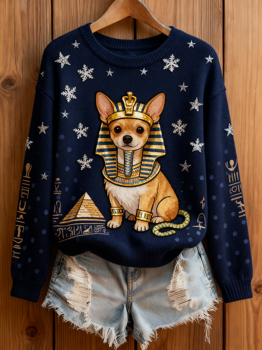 Pull en tricot confortable à imprimé animal vintage pour femme