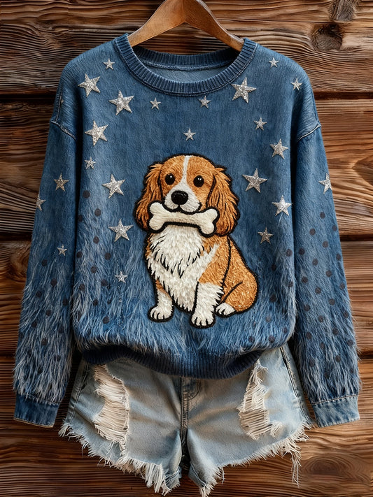 Pull en tricot confortable à imprimé animal vintage pour femme