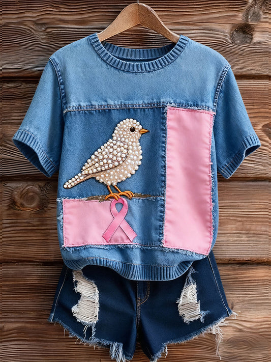 Top à manches courtes en tricot confortable imprimé animal artistique pour femmes