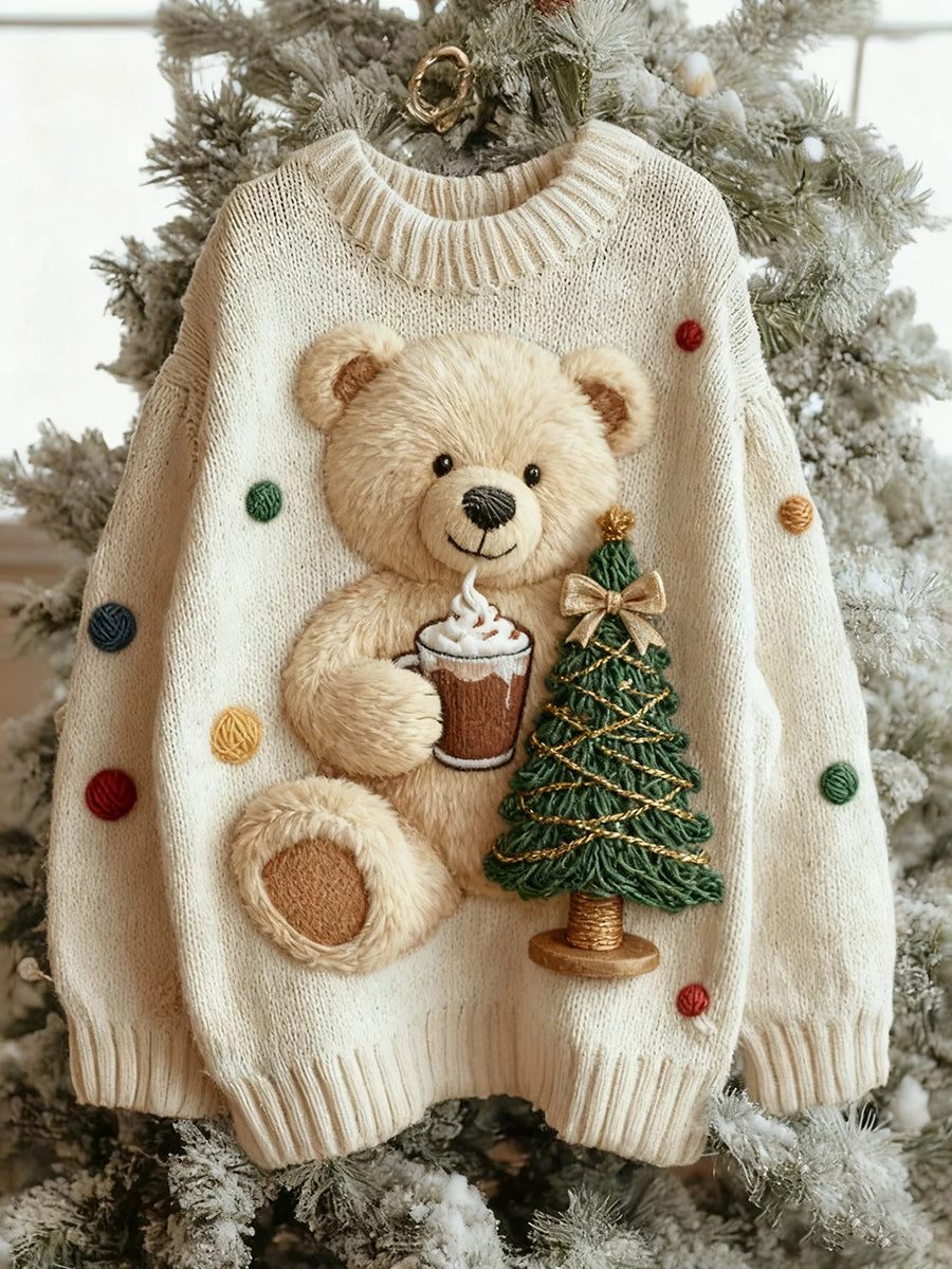 Pull en tricot pour femme Vintage Christmas Bear Tree