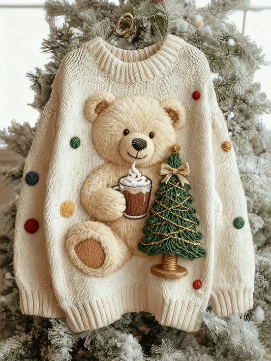Pull en tricot pour femme Vintage Christmas Bear Tree
