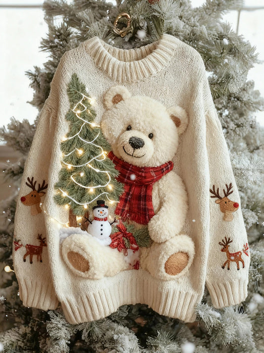 Pull en tricot pour femme Vintage Christmas Bear Tree