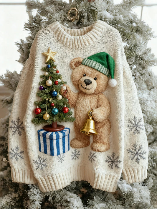 Pull en tricot pour femme Vintage Christmas Bear Tree