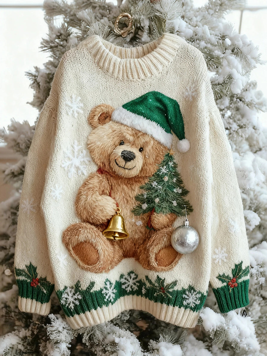 Pull en tricot pour femme Vintage Christmas Bear Tree