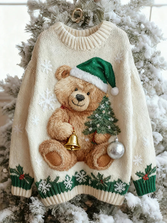 Pull en tricot pour femme Vintage Christmas Bear Tree