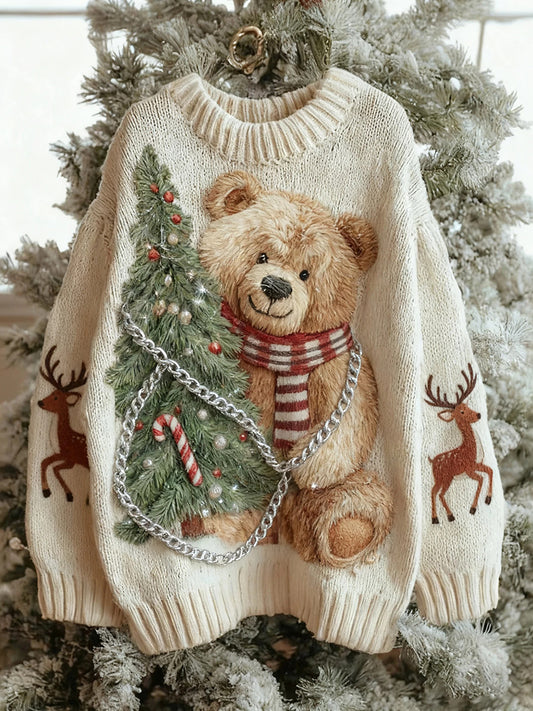 Pull en tricot pour femme Vintage Christmas Bear Tree