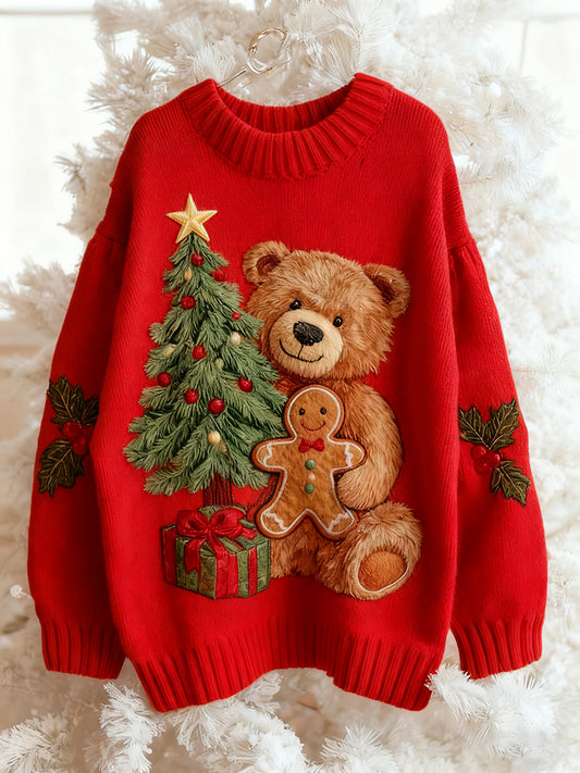 Pull en tricot pour femme Vintage Christmas Bear Tree