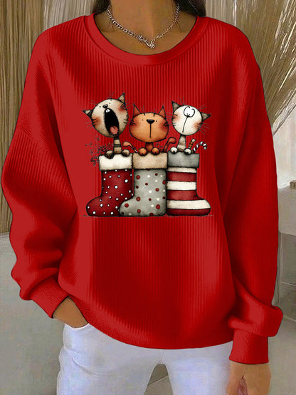 Sweat-shirt décontracté imprimé de Noël pour femmes