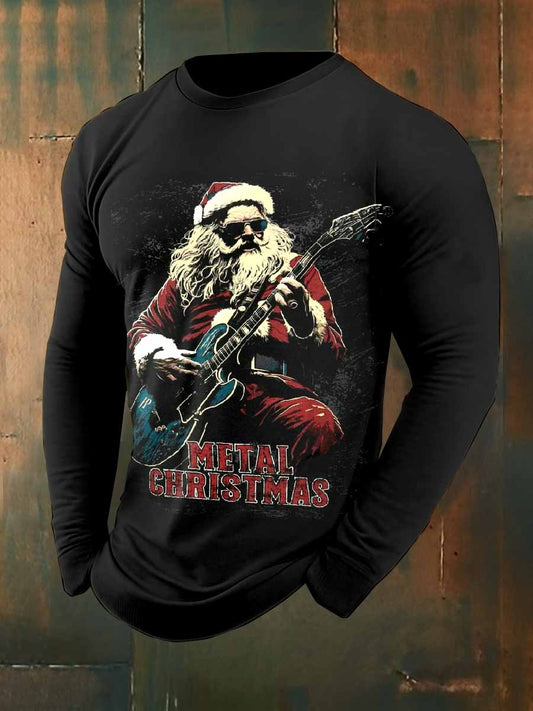 Retro Rock Christmas Santa Print Casual Sweatshirt à manches longues