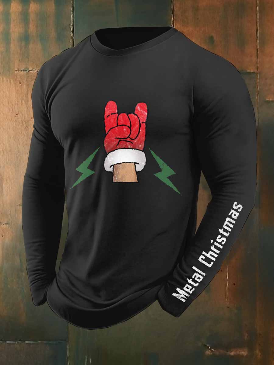 Retro Rock Christmas Santa Print Casual Sweatshirt à manches longues