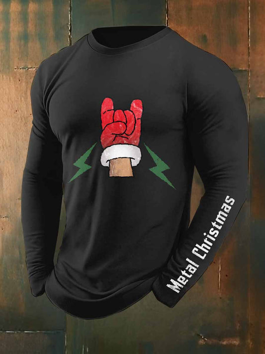 Retro Rock Christmas Santa Print Casual Sweatshirt à manches longues