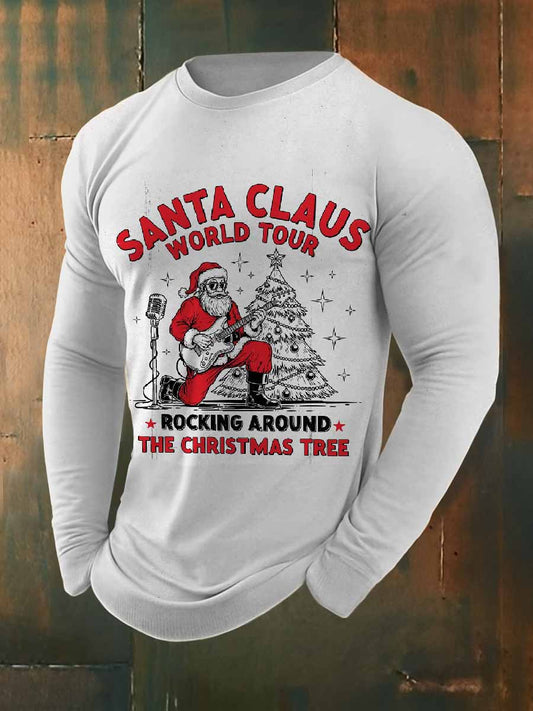 Retro Rock Christmas Santa Print Casual Sweatshirt à manches longues