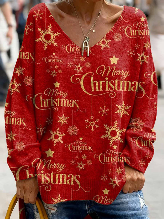Haut Décontracté Rétro à Manches Longues Imprimé Noël