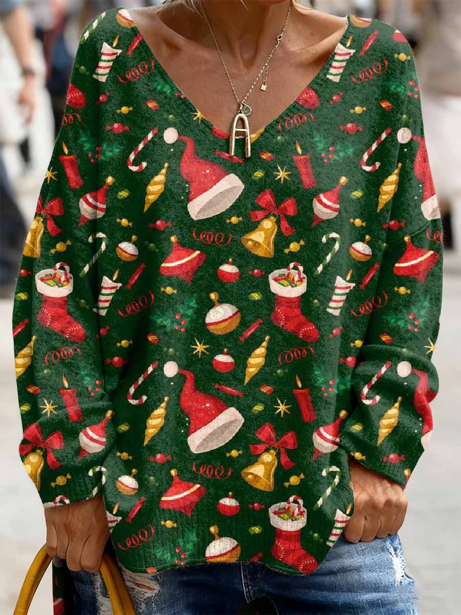 Haut Décontracté Rétro à Manches Longues Imprimé Noël