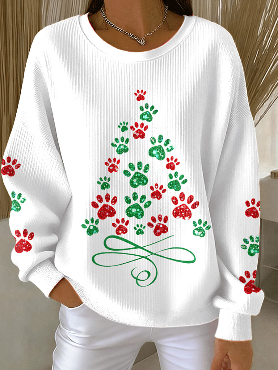 Sweatshirts Femme Arbre de Noël Animal Patte Imprimée