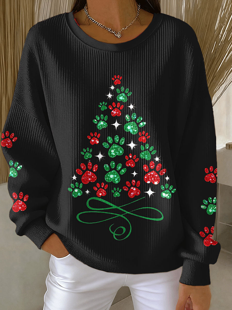 Sweatshirts Femme Arbre de Noël Animal Patte Imprimée