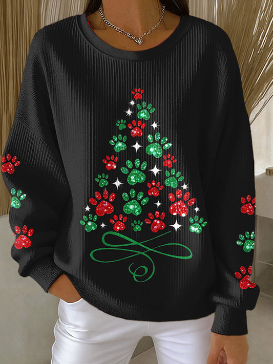 Sweatshirts Femme Arbre de Noël Animal Patte Imprimée
