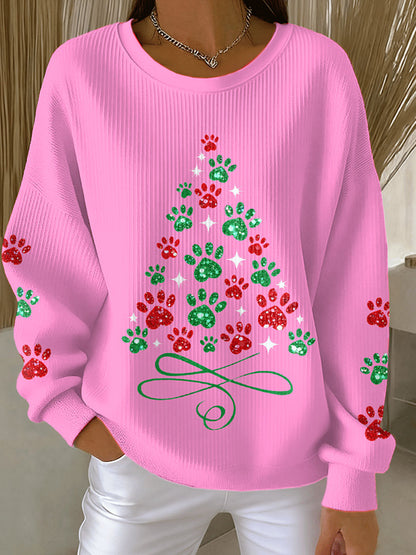 Sweatshirts Femme Arbre de Noël Animal Patte Imprimée