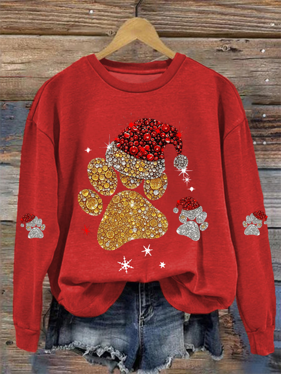 Sweat-shirt décontracté à imprimé patte de Noël pour femmes