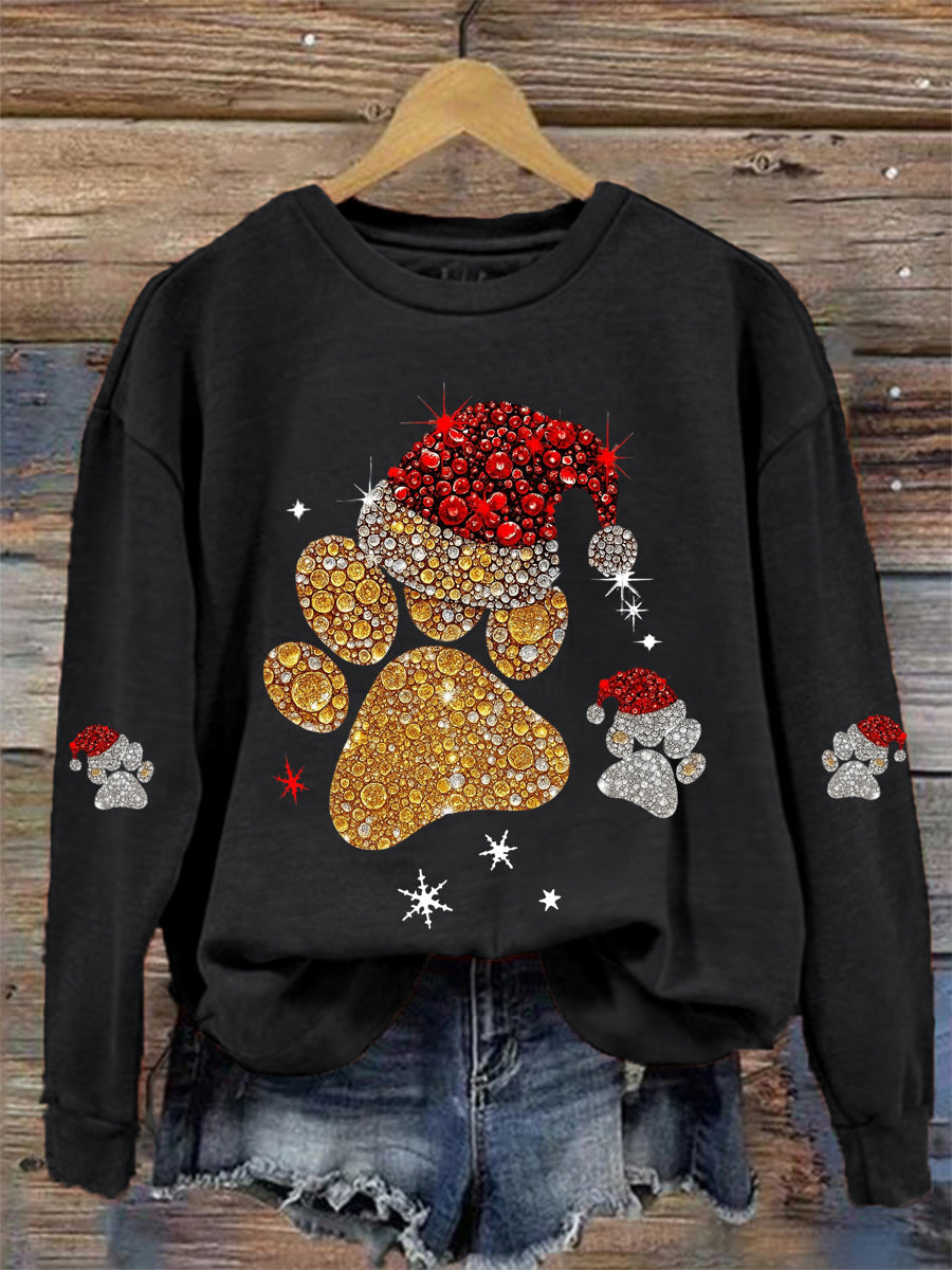 Sweat-shirt décontracté à imprimé patte de Noël pour femmes