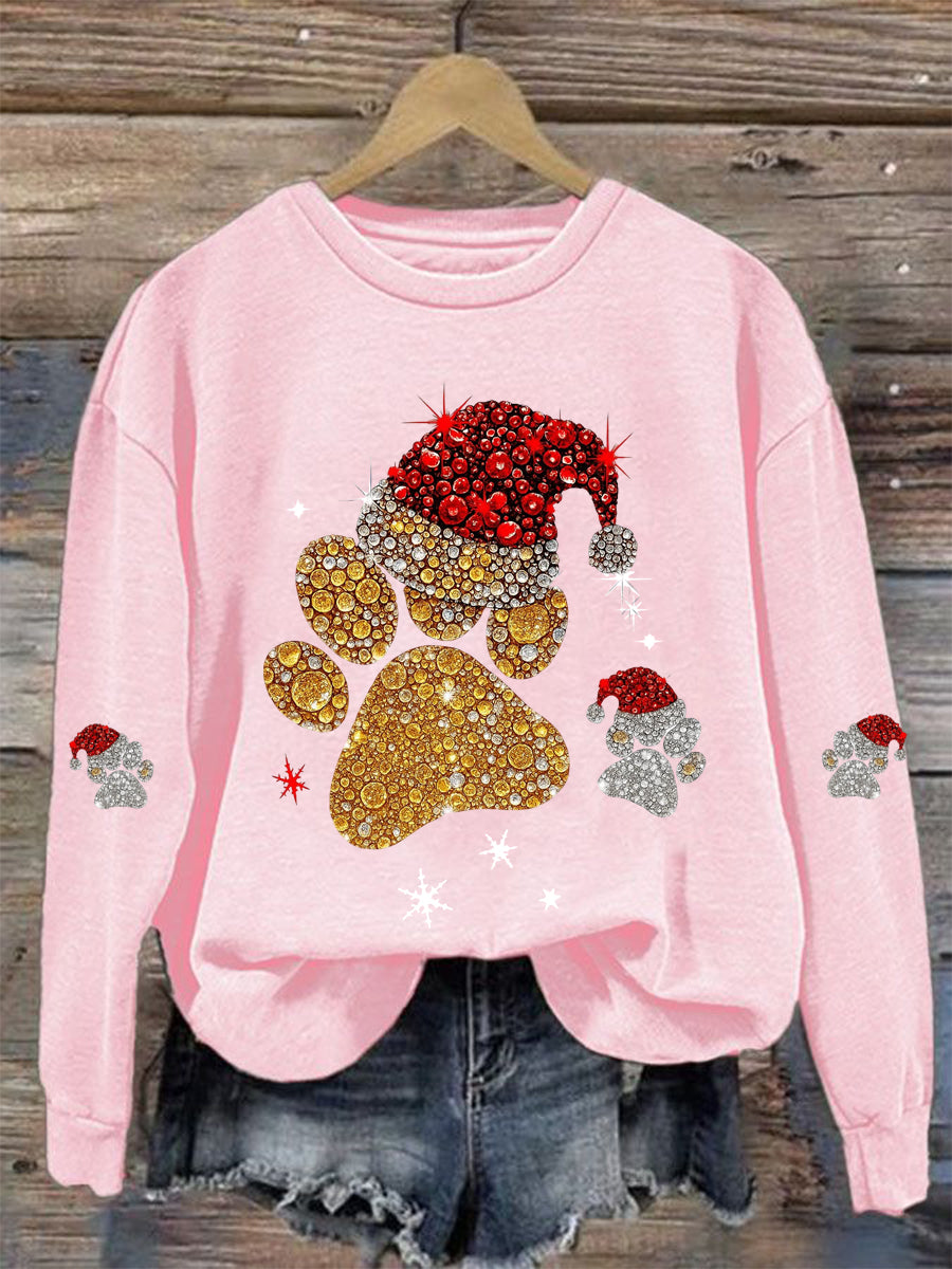 Sweat-shirt décontracté à imprimé patte de Noël pour femmes