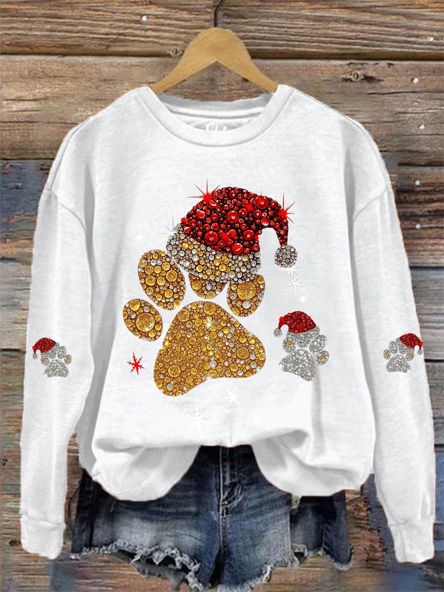 Sweat-shirt décontracté à imprimé patte de Noël pour femmes