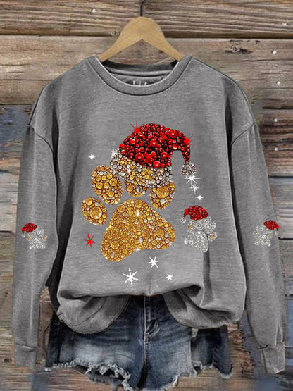 Sweat-shirt décontracté à imprimé patte de Noël pour femmes