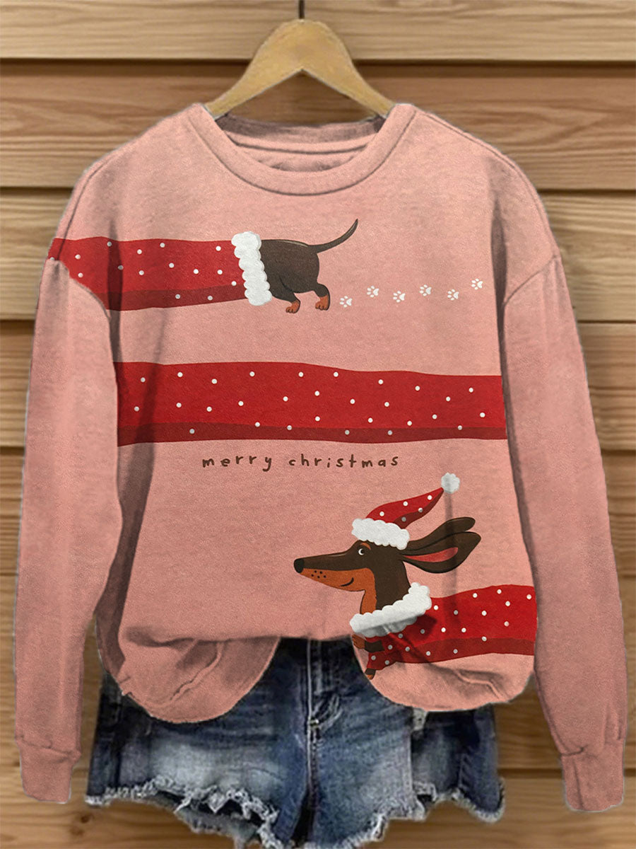 Sweat-shirt décontracté à imprimé chien de Noël pour femmes