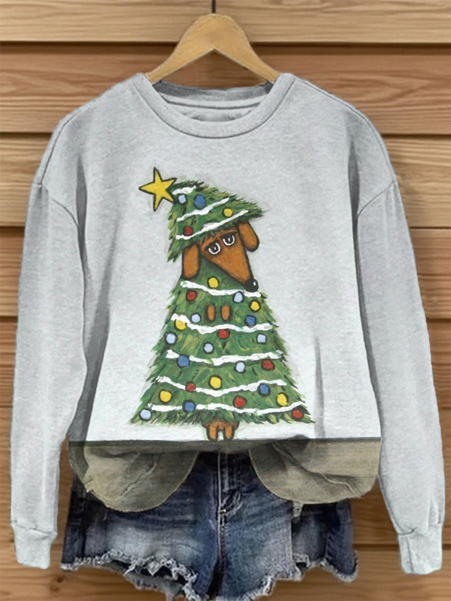 Sweat-shirt décontracté à imprimé chien de Noël pour femmes