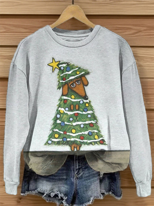 Sweat-shirt décontracté à imprimé chien de Noël pour femmes