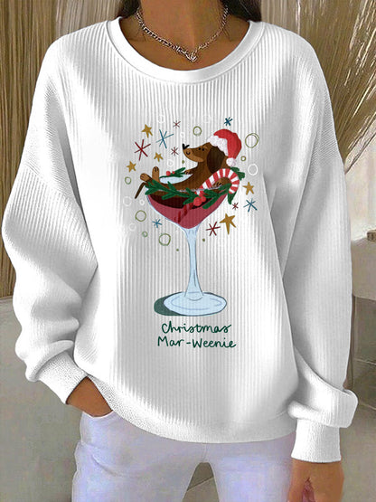 Sweat-shirt décontracté à imprimé chien de Noël pour femmes