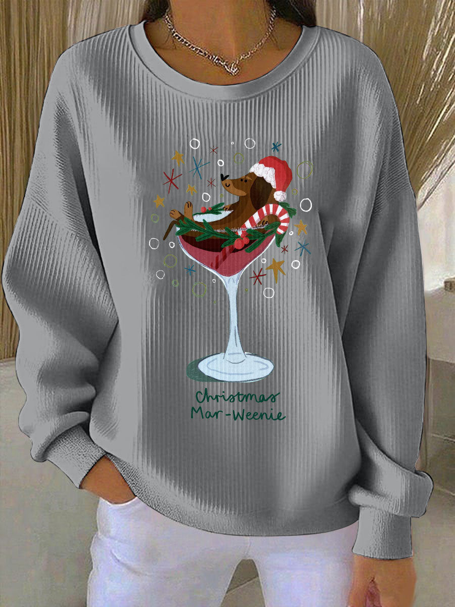 Sweat-shirt décontracté à imprimé chien de Noël pour femmes