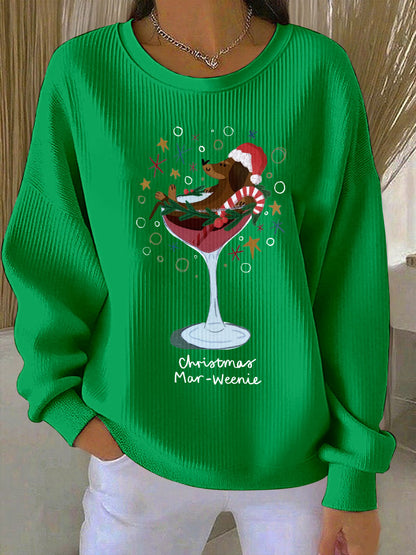 Sweat-shirt décontracté à imprimé chien de Noël pour femmes