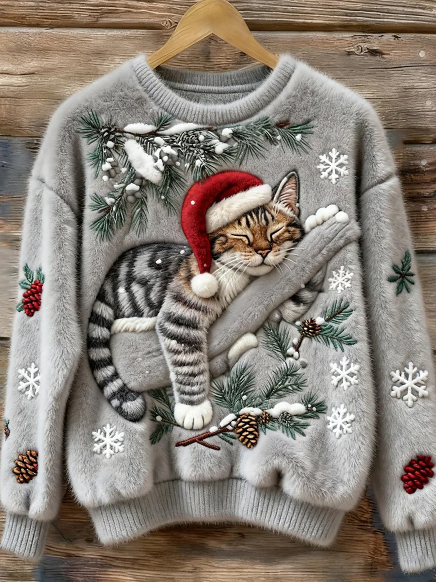 Pull décontracté confortable imprimé Art de Noël vintage pour femme