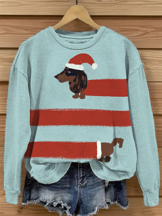 Sweat-shirt décontracté à imprimé chien de Noël pour femmes