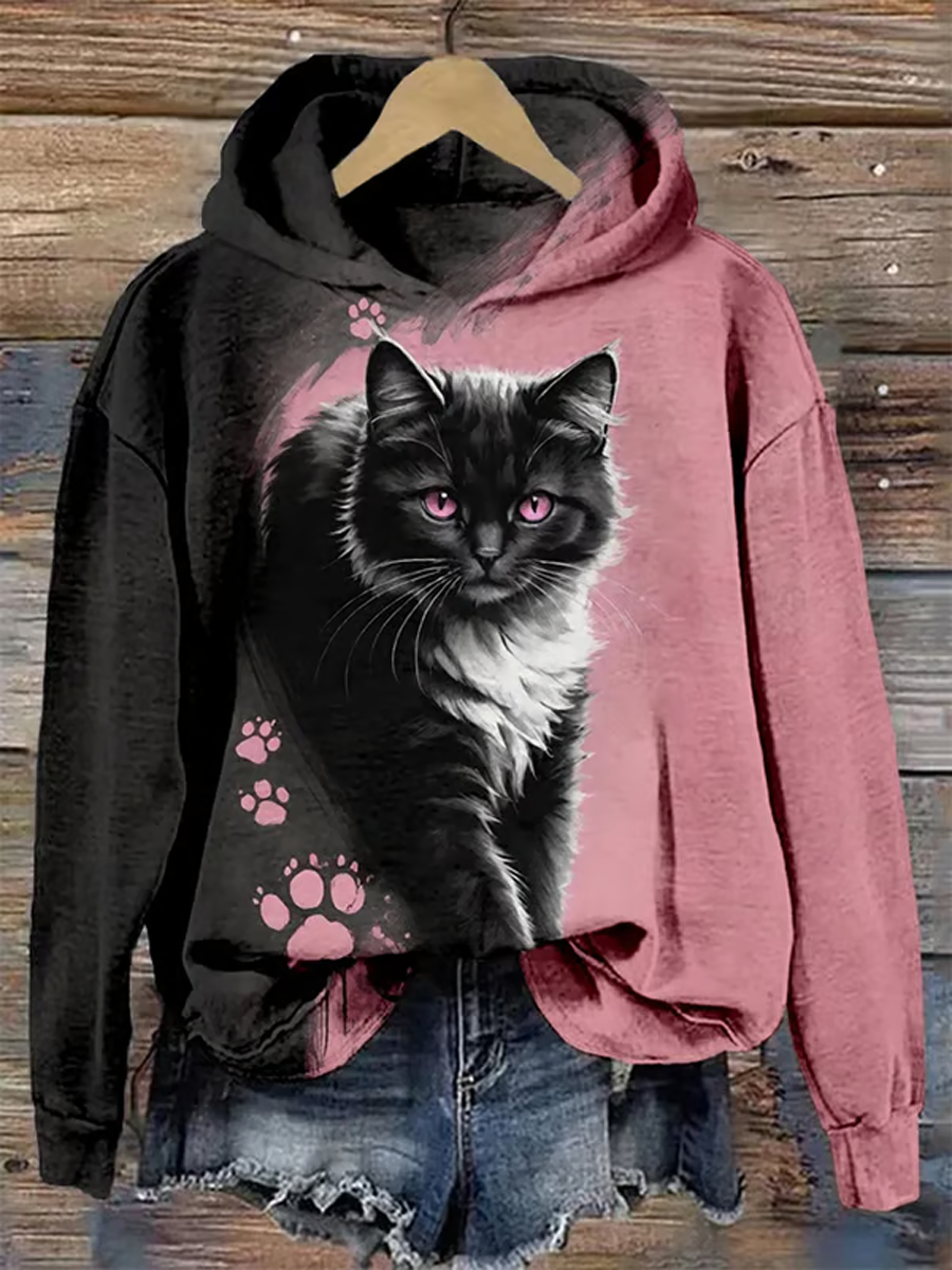 Sweat-shirt Femme Imprimé Chat Mignon