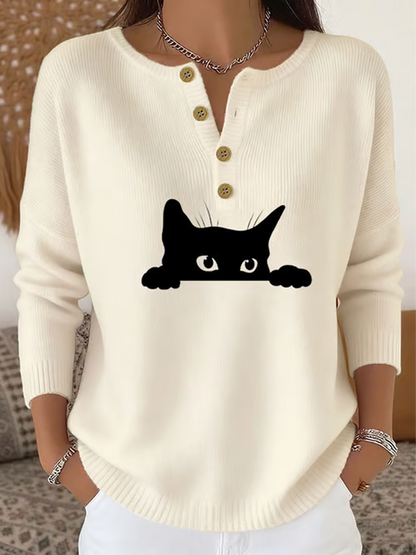 Cardigan à manches longues pour femme imprimé chat mignon