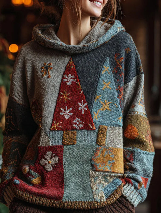 Sweat à capuche en tricot vintage Noël artistique décontracté pour femmes