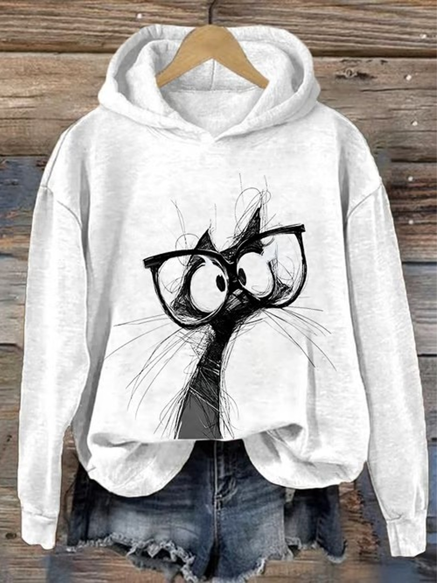Sweat-shirt Femme Imprimé Chat Mignon