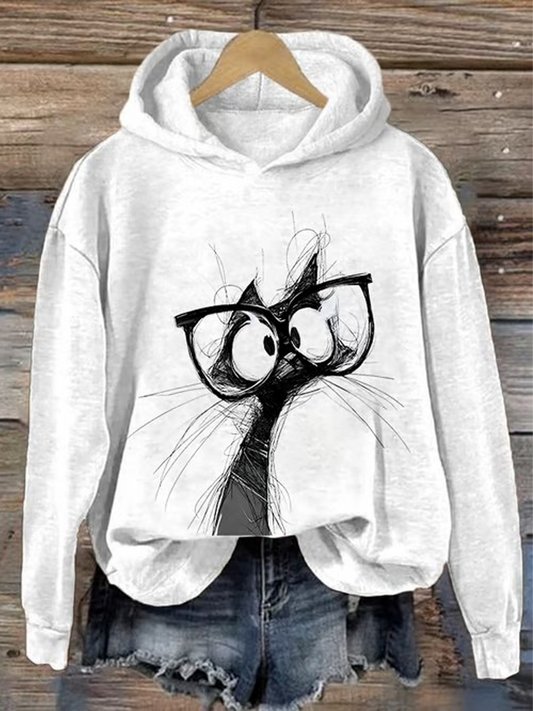 Sweat-shirt Femme Imprimé Chat Mignon