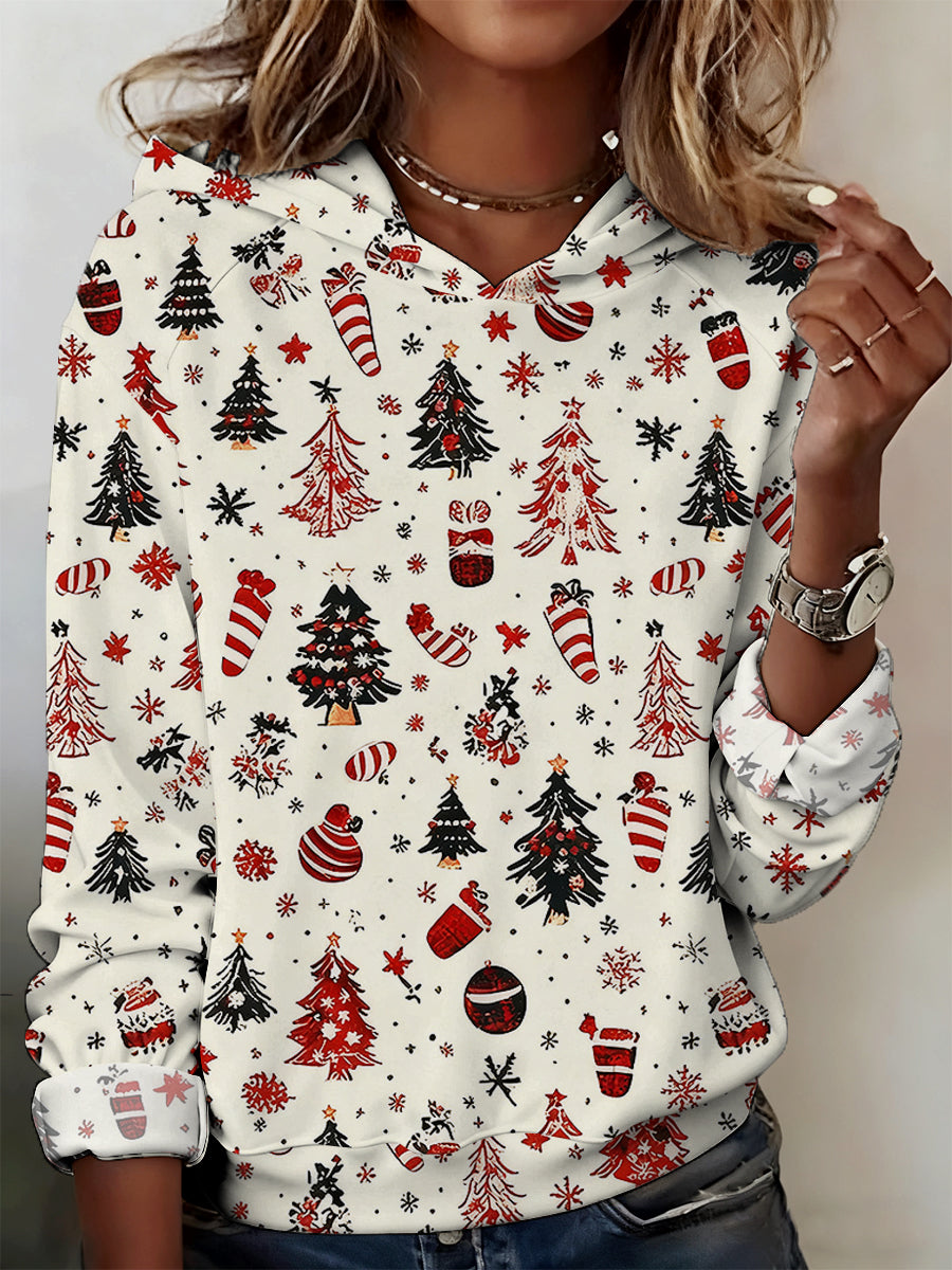 Sweat-shirt à capuche confortable décontracté pour femme Christmas Atmosphere