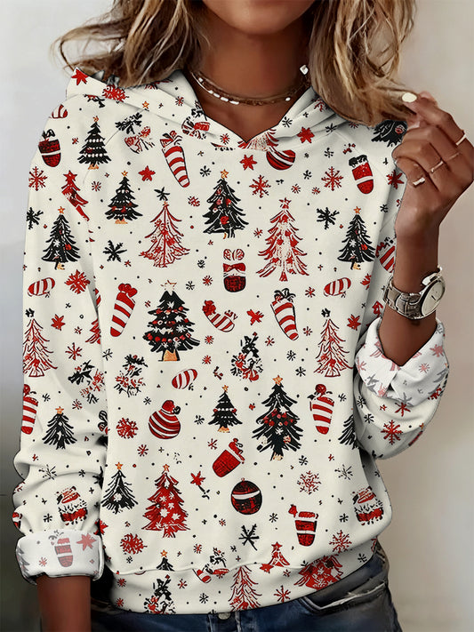 Sweat-shirt à capuche confortable décontracté pour femme Christmas Atmosphere