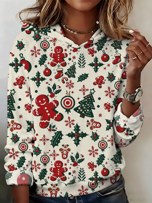 Sweat-shirt à capuche confortable décontracté pour femme Christmas Atmosphere