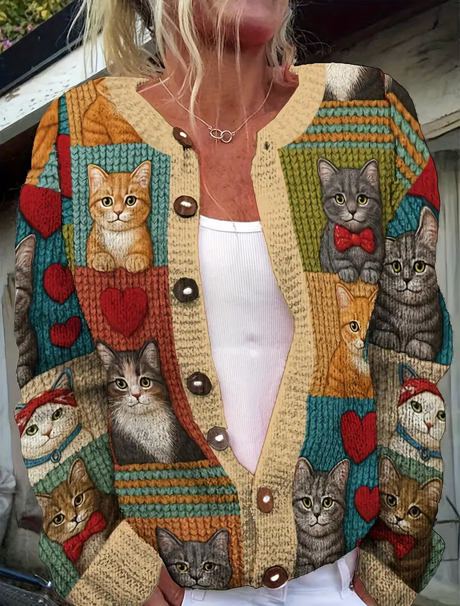 Vintage Noël Animal Art Imprimer Pull confortable Cardigan des femmes