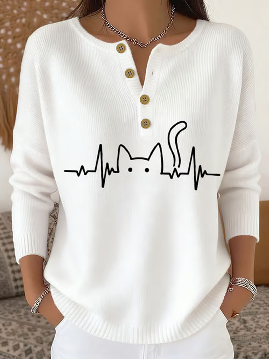 Cardigan à manches longues pour femme imprimé chat mignon