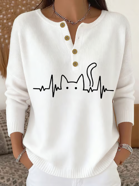 Cardigan à manches longues pour femme imprimé chat mignon