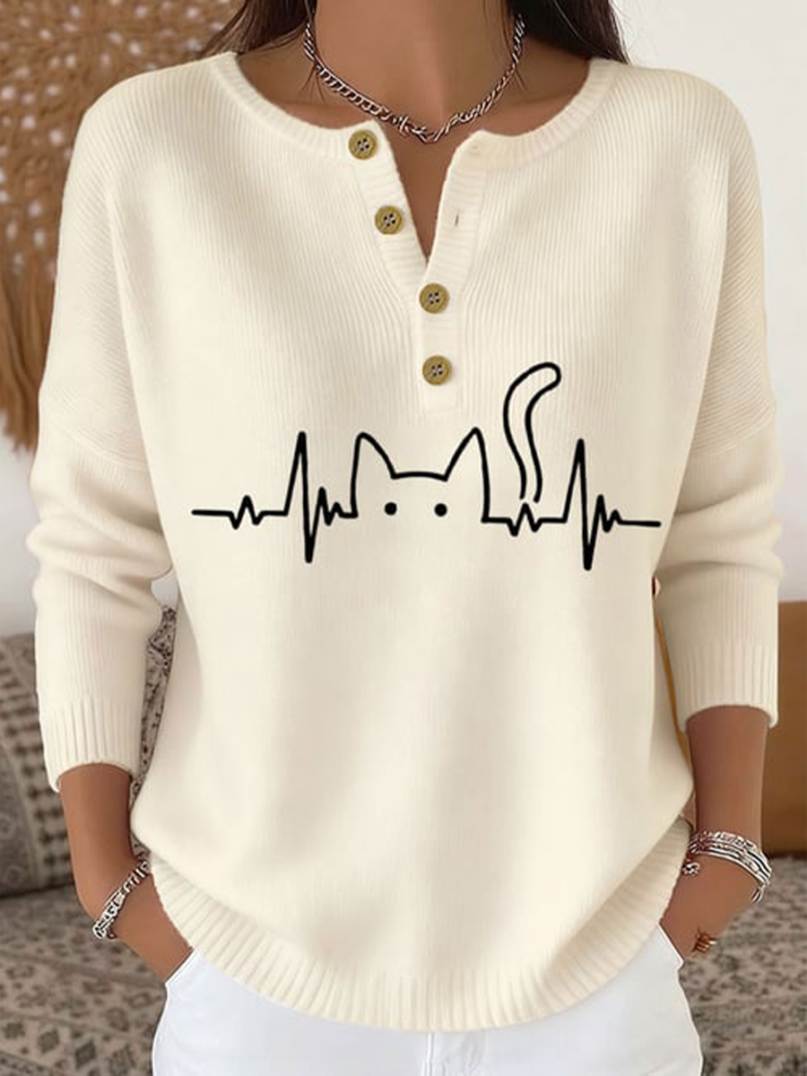 Cardigan à manches longues pour femme imprimé chat mignon