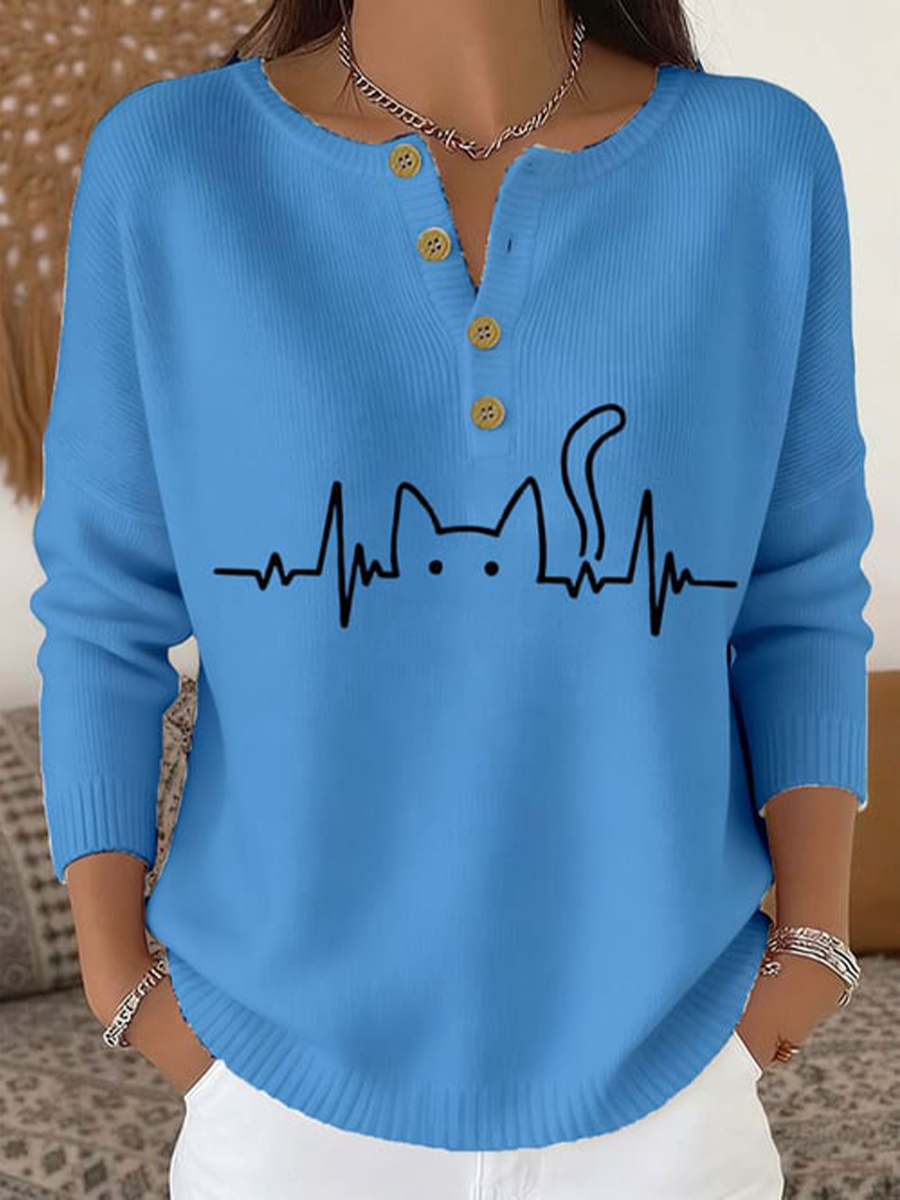 Cardigan à manches longues pour femme imprimé chat mignon