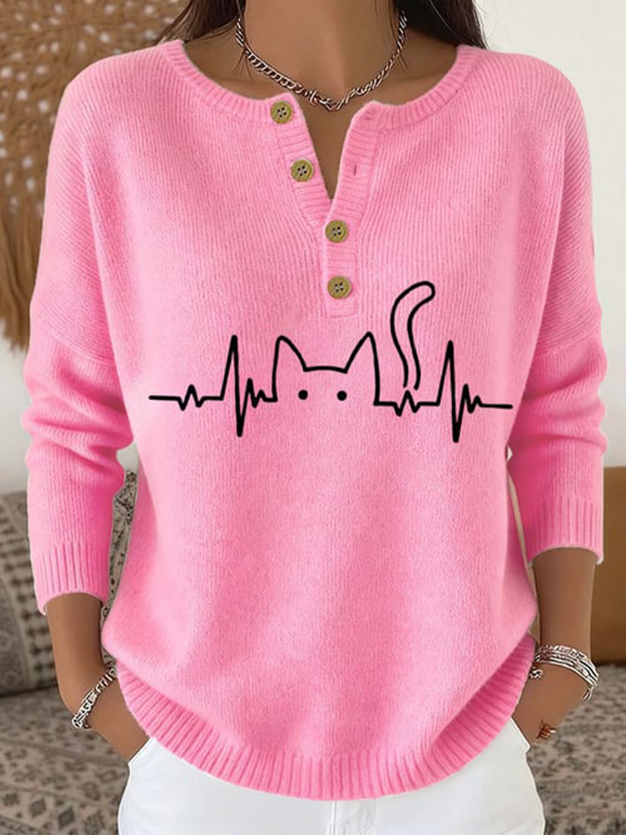 Cardigan à manches longues pour femme imprimé chat mignon